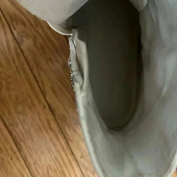 [9.5US] KARL LAGERFELD White Leather Patrice Chain-Detailed PlatformCombat Boots - Picture 9 of 12